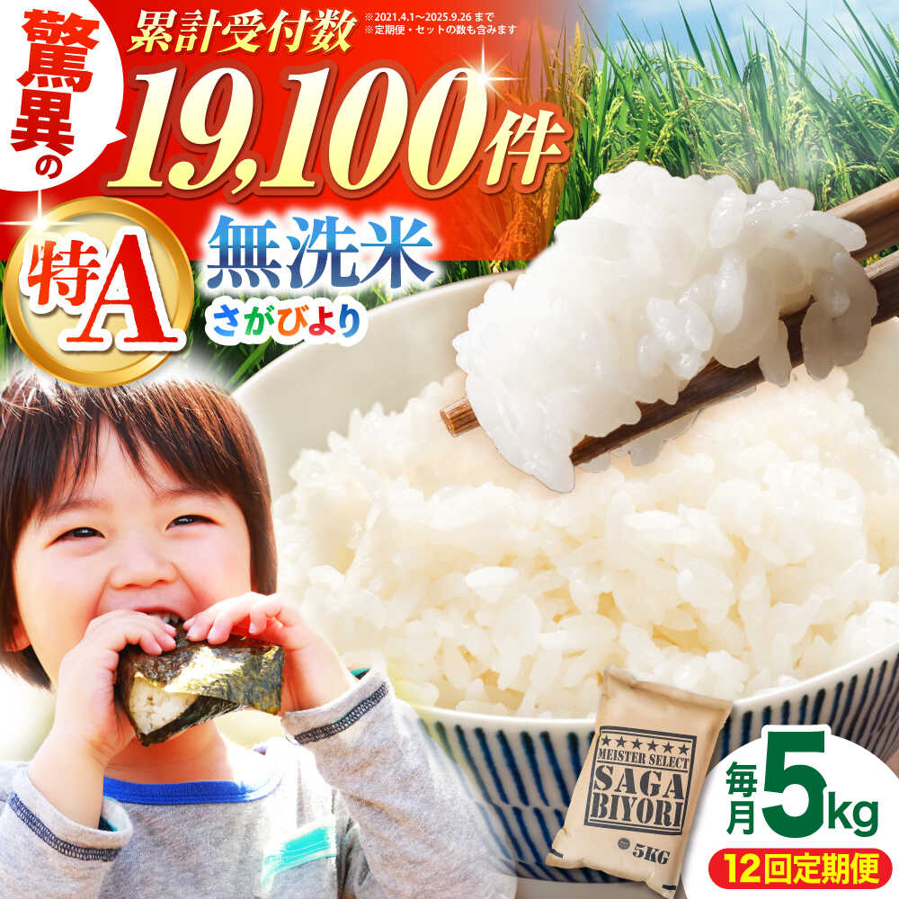 【ふるさと納税】【全12回定期便】さがびより 無洗米 5kg【大塚米穀店】 [HBL027] / 定期 定期便 特A 特A評価 佐賀県 佐賀 米 お米 精米 食品 米 白米 無洗米