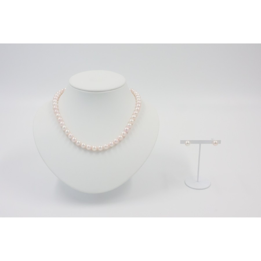アコヤパール　ネックレス・ピアス（E7.5mm）セット (白）1(MKhp-005)