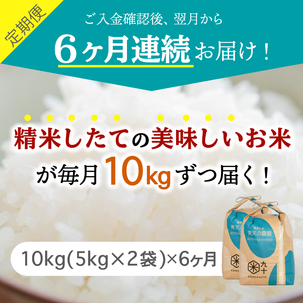 【定期便6ヶ月】米青天の霹靂10kg青森県産【特A 8年連続取得】（精米・5kg×2袋）