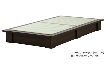 No.471-03 組み立て式　392-migusa　日本製 セキスイMIGUSA畳使用 国内生産デザイン畳ベッド（ダブル）【フレーム色：ダークブラウン（84）】【畳：グリーン（GR）】