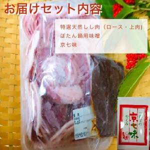 【数量限定】丹波亀岡 天然しし肉セット（特選） 500g （京丹味噌・京七味付き）◇◇ 《ぼたん鍋 猪 ジビエ》※2023年11月中旬～2024年4月中旬頃に順次発送予定