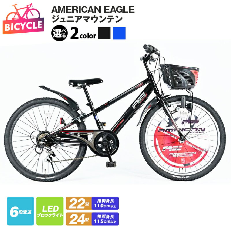 【ふるさと納税】AMERICAN EAGLE ジュニアマウンテン ブラック / ブルー 22型 / 24型 完成品 完全組み立て キッズ ジュニア 子供 子供用 自転車 サイクル 外装6段変速 LEDブロックライト リング錠 バンドブレーキ 大阪府 泉佐野市 送料無料