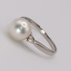 1983 Pt 　あこや本真珠8.0㎜up　ダイヤモンド0.04ct 　リング
