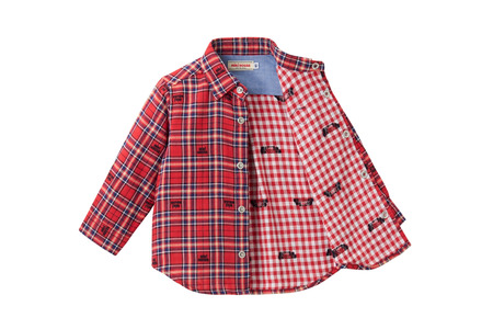 【ミキハウス】長袖シャツ 子供用　赤・90サイズ（55-26-R-90）こども 子ども服 子ども 子供 子供服 播州織 シャツ mikihouse ミキハウス