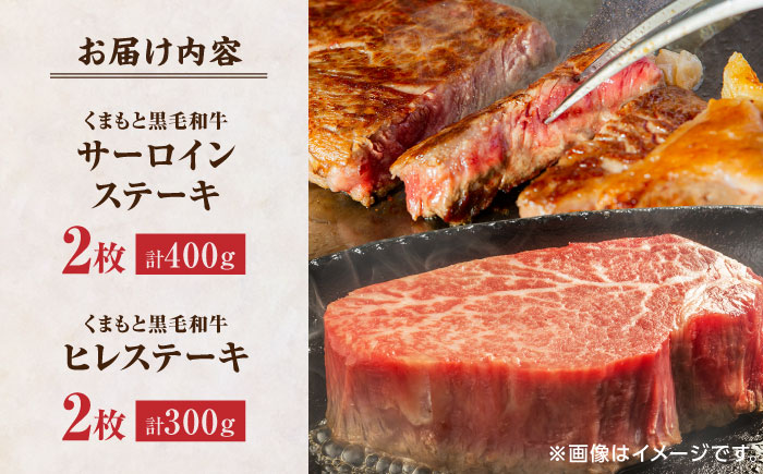 くまもと黒毛和牛 ステーキ食べ比べ ヒレ・サーロインステーキ 各2枚【民守】 サーロイン ヒレ 赤身 食べ比べ セット 霜降り ステーキセット [ZBL027]