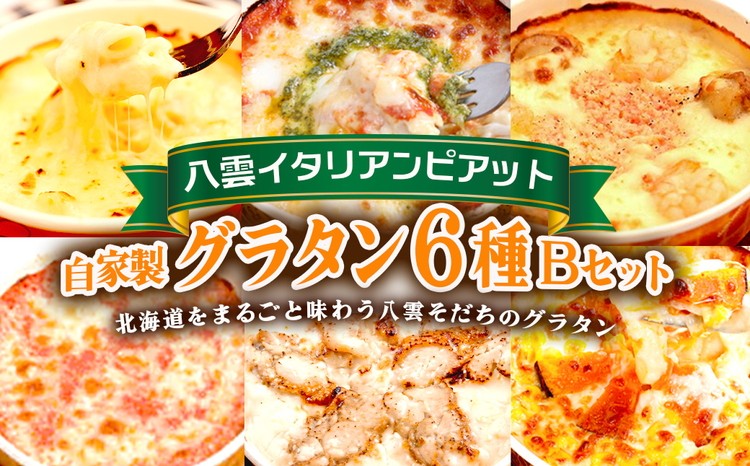 
                  北海道 ピアット自家製グラタンセット6種B(4種のチーズ、マルゲリータ、カニ＆エビ＆ホタテ、明太子、チキン＆季節の野菜、かぼちゃ＆スイートコーン) ※沖縄・離島への配送不可
                
