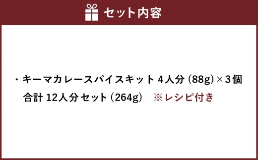 キーマカレー スパイス キット 4人分×3個 （88g×3個） 合計12人分セット （合計264g） ／ レシピ付き キーマ カレー 手作り 簡単調理 セット 北海道 北広島市 常温