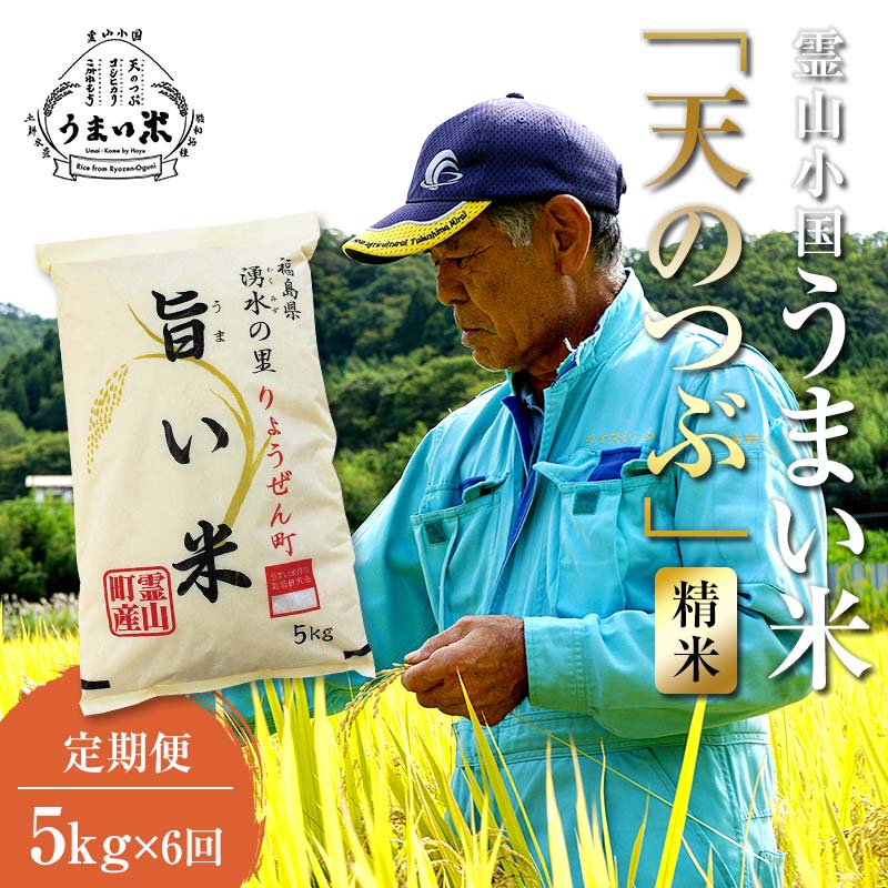 福島県伊達市産 ＜定期便＞霊山小国うまい米 天のつぶ精米5kg×6回連続 F20C-997