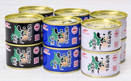 マルハニチロ いわし缶詰食べくらべ 味噌・味付け・水煮×各4缶（合計12缶） イワシ 鰯 おつまみ 肴 おかず 北海道 釧路市 F4F-4599