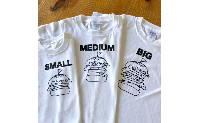 3人兄弟姉妹でおそろい/ハンバーガー SMALL×MEDIUM×BIG プリント/ Tシャツ3枚組ギフトセット【出産祝い・誕生日・ギフト・プレゼント】（80cm×90cm×140cm）