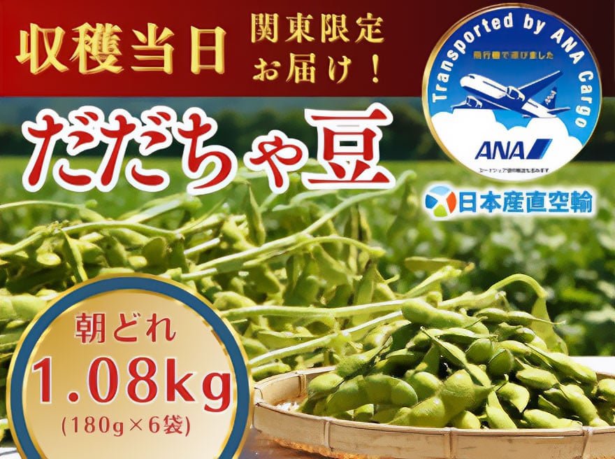 
            【令和7年産先行予約】朝採れだだちゃ豆 1.08kg (180g×6袋) 「産直空輸」で限界鮮度を当日お届け！　山形県鶴岡市特産
          