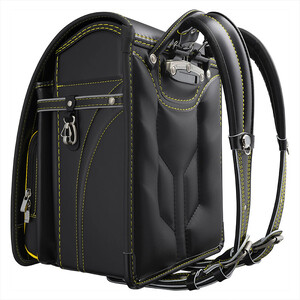 【クロ×イエローステッチ＊背クロ】フィットちゃんランドセル　グッドボーイ安ピカッ楽ッション