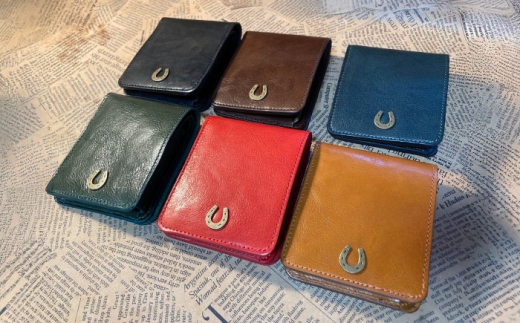 蹄鉄付き ハーフウォレット  （ダークブラウン） 　　本革 レザー 革小物　栗東市 / 株式会社ブルズエフ [BIAU546]