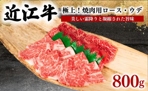 近江牛 極上 焼肉 800g 冷凍 ( 黒毛和牛 和牛 ロース ウデ 食べ比べ 霜降り 赤身 ブランド 三大和牛 贈り物 ギフト 滋賀県 竜王 岡喜 )