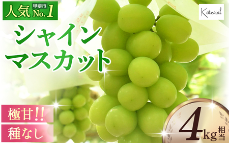 【2025年発送】朝どれ直送！シャインマスカット 4.0kg相当 先行予約 先行 予約 山梨県産 産地直送 フルーツ 果物 くだもの ぶどう ブドウ 葡萄 シャイン シャインマスカット 新鮮 人気 おすすめ 国産 贈答 ギフト お取り寄せ 山梨 甲斐市 AD-140