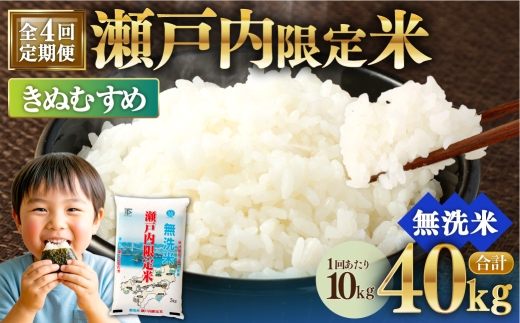 【 4回定期便 】 瀬戸内限定米 無洗米 きぬむすめ 10kg 米 お米 こめ コメ 白米 白飯 ご飯 飯 おにぎり ブランド米 ブランド 定期 定期配送