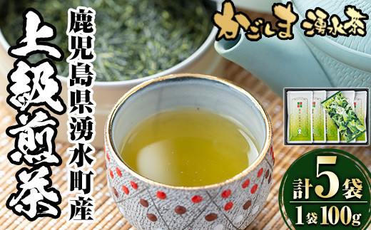B05 上級煎茶「霧島山麓湧水茶」(5袋・1袋100g) 国産 九州産 やぶきた おくみどり さえみどり 茶さじ付き 茶葉 お茶 おちゃ 日本茶 一番茶 真空パック ギフト 贈答 プレゼント【野本園】