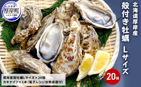 厚岸産殻付き牡蠣 Lサイズ 20個 加熱容器付 生食用 かき