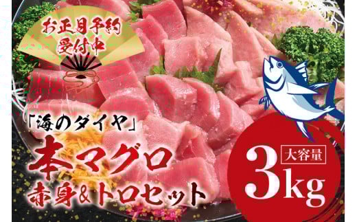 【年末発送分】本マグロ（養殖）トロ＆赤身セット 3kg 【12月25日～30日に発送】/高級 クロマグロ 中トロ 中とろ まぐろ マグロ 鮪 刺身 赤身 柵 じゃばらまぐろ 本マグロ 本鮪 年内配送 年内発送 お正月 正月【nks112B-sg】