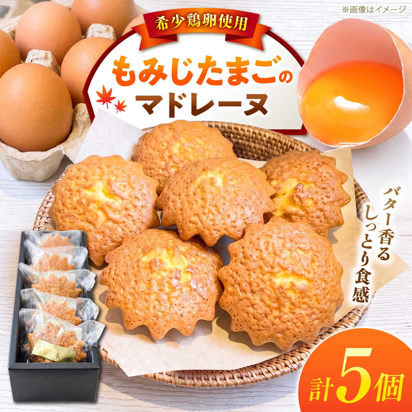 【ふるさと納税】もみじたまごのマドレーヌ(5個入り) スイーツ マドレーヌセット ケーキ 洋菓子 お菓子 個包装 ギフト バレンタイン ホワイトデー 母の日 小浜市 / パティスリーカシュカシュ[BFDU001]