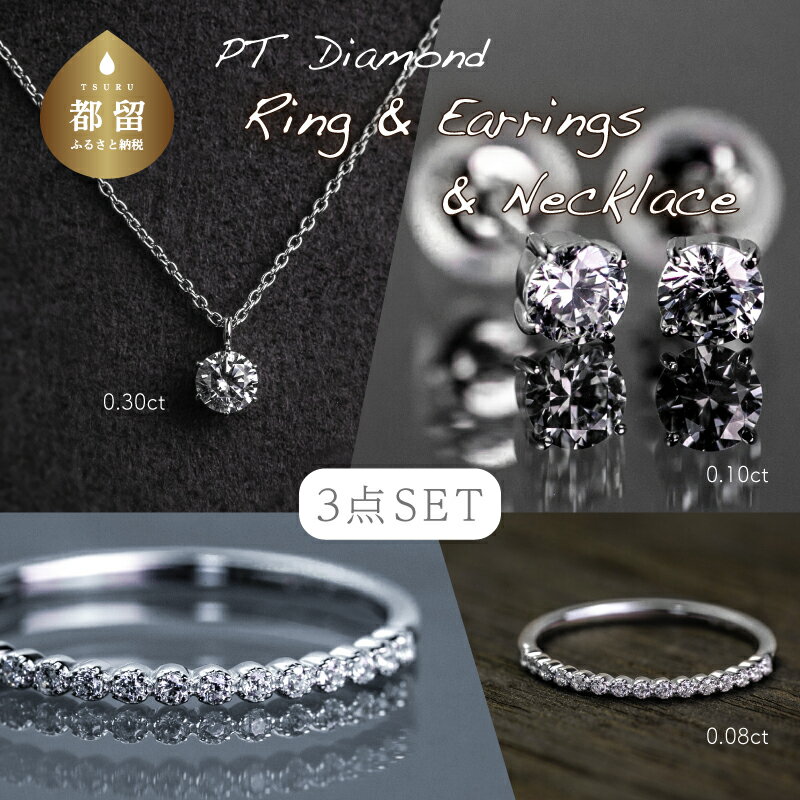 【ふるさと納税】 pt900 ダイヤモンドリング＋ネックレス+ピアス3点セット（PR-580-423-063）【リズプラス】｜ ダイヤ ダイヤモンド プラチナ ネックレス ペンダント リング 指輪 ピアス セット ジュエリー アクセサリー ギフト プレゼント 鑑別書付 保証書付