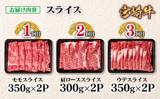 【定期便】宮崎牛 スライス 3回定期便 小分け すき焼き  ブランド牛 A４～A5等級 内閣総理大臣賞4連覇＜4.5-2＞ 牛肉 最高級黒毛和牛