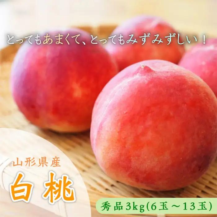 山形市産 白桃 秀品 約3kg(6玉～13玉)※品種おまかせ「硬い桃」【令和8年産先行予約】FS23-731 くだもの 果物 フルーツ 山形 山形県 山形市 2026年産