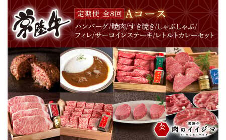 【定期便 全8回】 常陸牛 8ヶ月 定期便 Aコース お中元 肉 ハンバーグ 焼肉 すき焼き しゃぶしゃぶ フィレ サーロイン ステーキ レトルト 常陸牛カレー ビーフカレー ギフト対応 【肉のイイジマ】（DU-114）