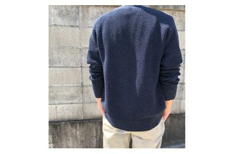 【阿部ニット】《ネイビー》両あぜ編みミドルゲージニットカーディガン（美濃和紙使用）Lサイズ F20C-380