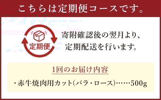 【6ヶ月定期便】【訳あり】 赤牛焼肉用カット（バラ・ロース）500g 合計3kg 牛肉 お肉 肉 赤牛 あか牛 焼肉