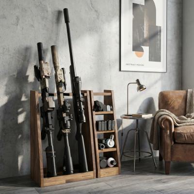 ふるさと納税 横手市 WOOD WORKS  ライフルスタンド 3丁掛+マガジンラックセット【本体:ブラウン】 |  | 01