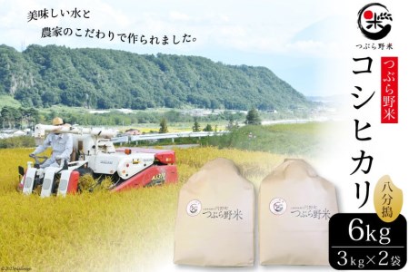 米 令和5年 つぶら野米 コシヒカリ 八分搗き 3kg×2袋 計6kg / つぶら野米 / 山梨県 韮崎市 [20741631] こめ コメ お米 精米 こしひかり