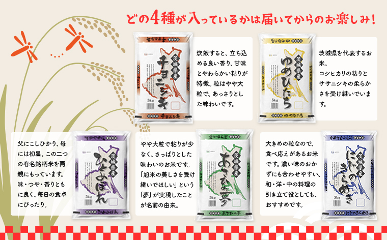 【3か月毎月発送】＜2024年11月下旬初回発送＞ 定期便 3000セット 限定 お米 4種 食べくらべ 20kg 茨城県産