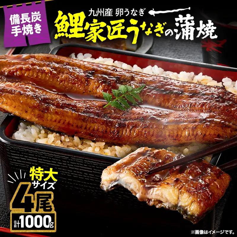  1749-1 【特大】九州産うなぎ 備長炭手焼 『卵うなぎ』 の 蒲焼 4尾 計1,000g KN029-008 魚 鰻 惣菜 総菜