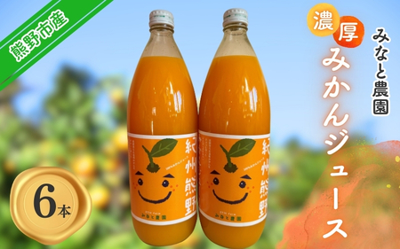 湊農園のみかん搾ったまんま！【紀州熊野みかんジュース】1000ml×6本　段ボール箱【2025年12月以降順次発送予定】【kmkn0089】