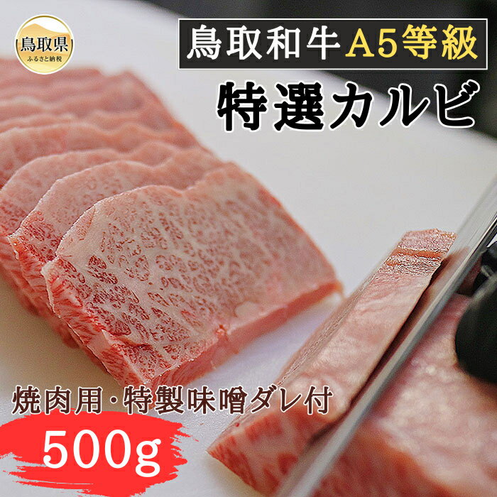 【ふるさと納税】C25-039 （※お歳暮専用※）鳥取和牛A5等級　特選カルビ 500g 焼肉用・特製味噌ダレ付 鳥取県 おすすめ 鳥取和牛 霜降り 牛肉 牛バラ 焼肉