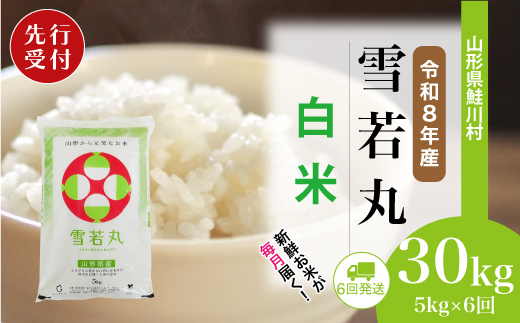 ＜令和8年産米先行受付＞ 山形県産 雪若丸 【白米】30kg定期便 (5kg×6回)　配送時期指定できます！