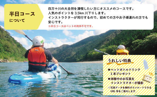 【体験チケット】四万十川で思いっきり遊ぶ♪3.5km川下り付きカヌー体験・半日コース【AM／PM】（小学4年生～6年生まで1名様・約2時間半～3時間）24-464