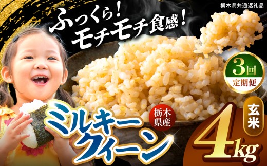 【先行予約】【定期便3回】 訳あり 令和8年度産 玄米 約4kg ミルキークイーン |  真岡市産 米  お米 こめ 玄米 ご飯 ごはん もちもち ミルキークイーン 限定 ふるさと納税  栃木県 真岡市 送料無料
