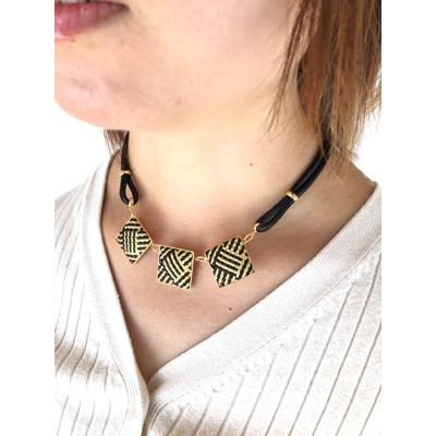 ふるさと納税 伊賀市 組紐ネックレス 　張　3個付　青海波　黒金　伊賀市