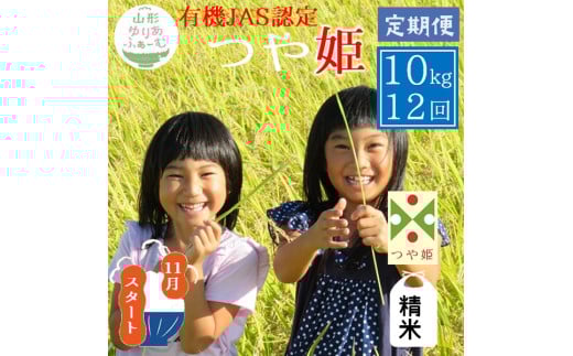 11月スタート【精米10kg-定期便12回】山形ゆりあふぁーむの有機JAS認証つや姫セット