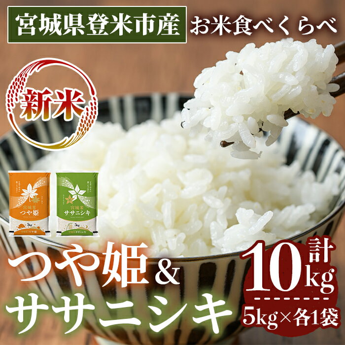 【ふるさと納税】＜先行予約！2025年10月以降順次発送予定＞≪令和7年産 新米≫ 食べ比べ10kg (ササニシキ・つや姫 各5kg) 登米市産 お米 おこめ 米 コメ 白米 ご飯 ごはん おにぎり お弁当 【登米ライスサービス株式会社】tm153