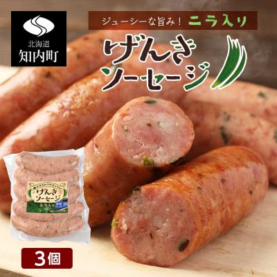ふるさと納税 知内町 ジューシーな旨み!にら入りげんきソーセージ3個セット＜スリーエス＞