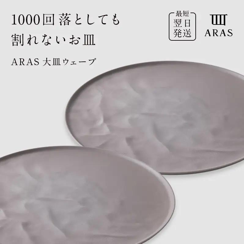 ARAS 大皿ウェーブ 2枚セット【カラー：ピンクグレー2枚】27cm 大皿 プレート 割れない 保証付き ARAS エイラス 色が選べる 皿 食器 うつわ 贈り物 ギフト 3万円 30000円 F6P-2603