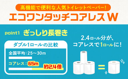 【隔月配送 全3回定期便】トイレットペーパー ダブル 24ロール 長巻き 65m (6ロール×4パック) 宅配 エコワンタッチ コアレス《豊前市》【大分製紙】 日用品 消耗品 常備品 大容量[VAA0
