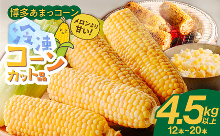 冷凍便！旬の時期に冷凍したSDGs米堆肥で作った博多あまっコーンカット品 4.5キロ以上（12～20本） _ 博多あまっコーン カット 4.5キロ以上 12 ～ 20本 カット品 とうもろこし 国産 冷凍 メロンより甘い プレミアムコーン ふくおかエコ農産物 コーン フルーツのような甘さ 野菜 酒見農産 お取り寄せ 福岡県 久留米市 送料無料  〔Gv051〕