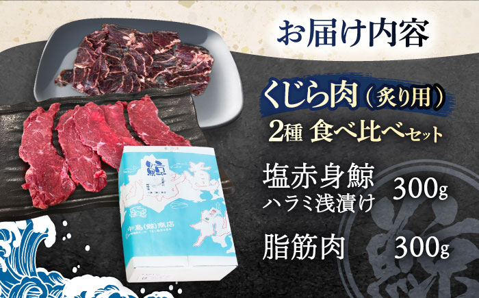 くじら肉 2種食べ比べセット(塩赤身肉300g・炙り用塩赤身肉300g)【中島(鯨)商店】 [OBR008]