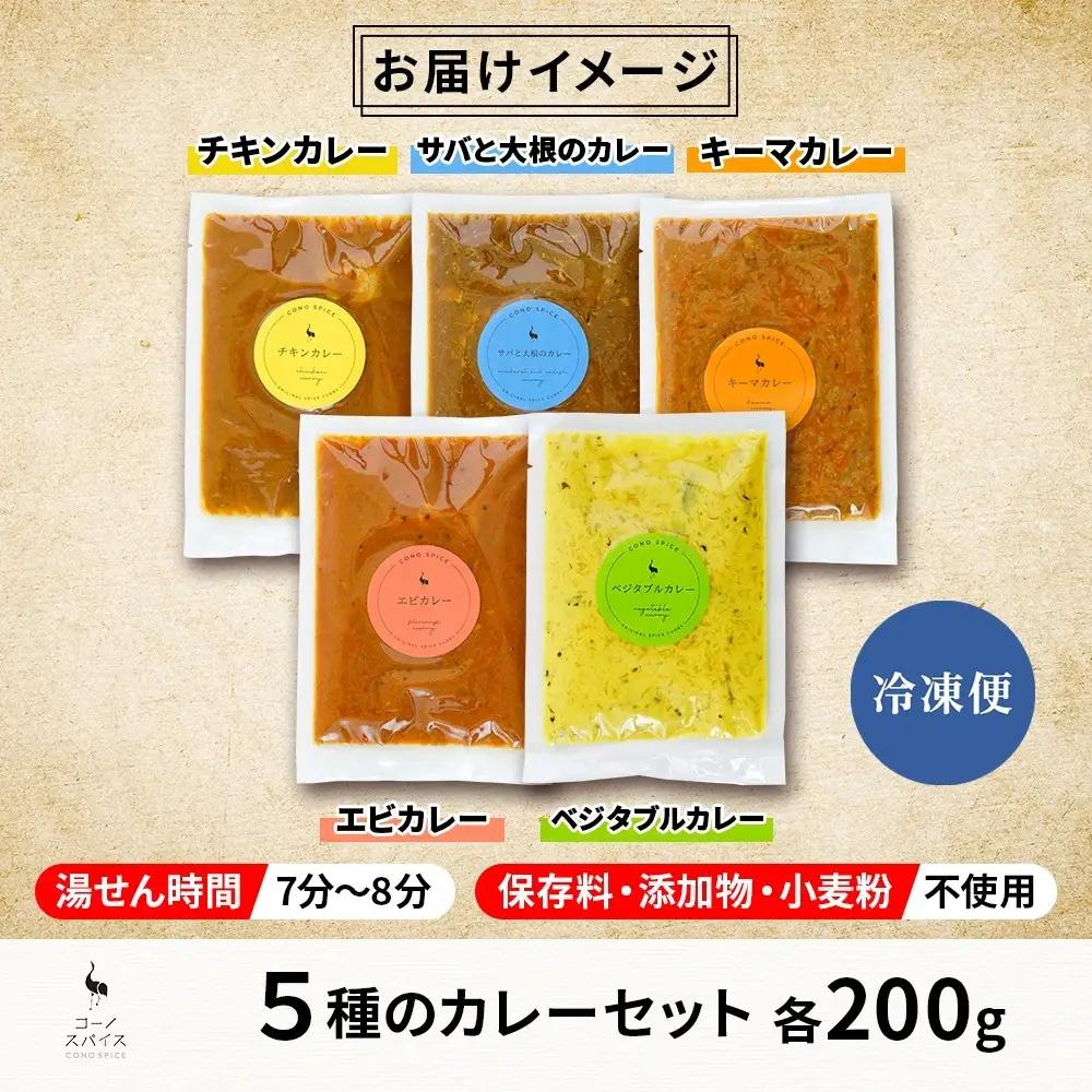 コーノスパイス スパイスカレー5種セット チキン サバと大根 キーマ エビ ベジタブル 各200gパック 小麦粉不使用 グルテンフリー CONO SPICE コーノコーラ 愛知県 名古屋市