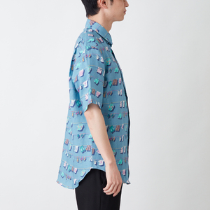 CLOFT 麻100％半袖プリントシャツ”風にはためく洗濯物” L 0139-023-S07-2