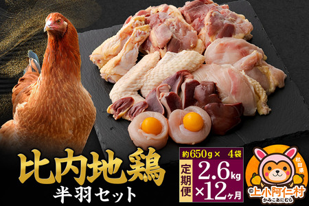 【定期便12ヶ月】比内地鶏 鶏肉セット(半羽) 2.6kg(650g×4袋) 2.6kg 国産 冷凍 鶏肉 鳥肉 とり肉